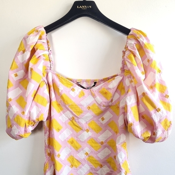 New Zara Poplin Floral Embroidery Barbie Pink Geo Print Bodysuit/Top NWT Small - Picture 13 of 17